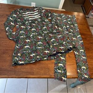 Mini Boden Navy Magical Forest Unicorn Print dress leggings size 12-14 navy